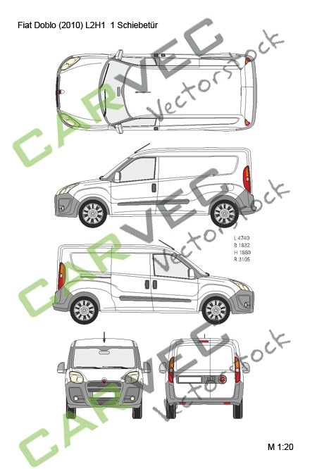 Fiat Doblo (2010) L2H1 Cargo 1 sliding door + rear doors