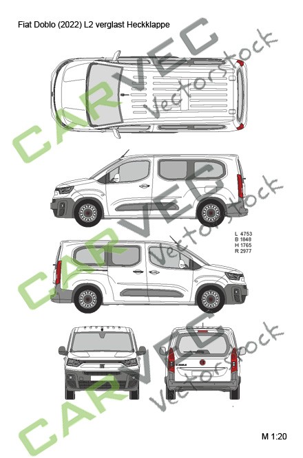 Fiat Doblo (2022) L2 verglast lang Heckklappe